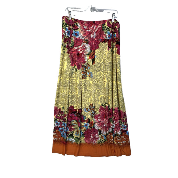 Kelly & Diane Maxi Skirt Women XL Floral Roses Colorful Knit Stretch Boho Long - Picture 1 of 8